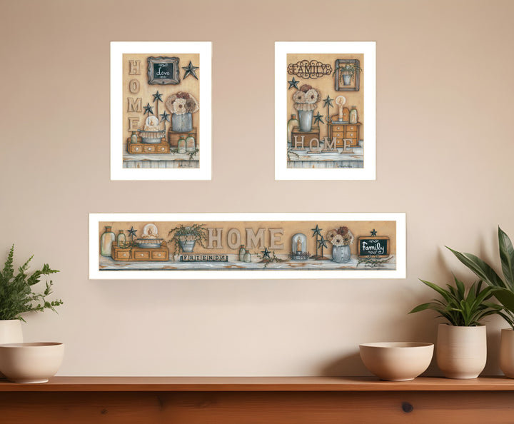 Set Of Three Where Family and Friends Gather 2 White Framed Print Wall Art