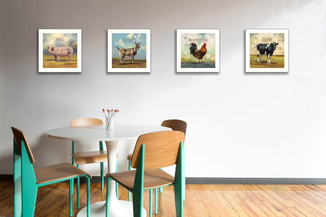 Set Of Four Farm Animals 2 White Framed Print Wall Art