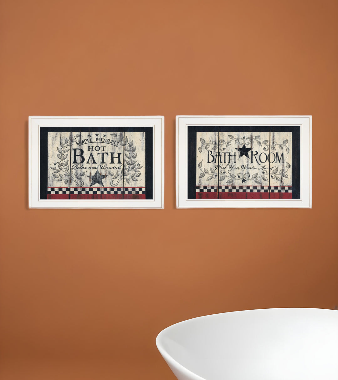 Set Of Two Hot Bath 6 White Framed Print Bathroom Wall Art