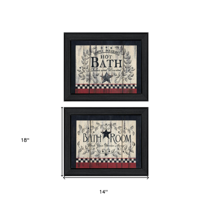 Set Of Two Hot Bath 7 Black Framed Print Bathroom Wall Art