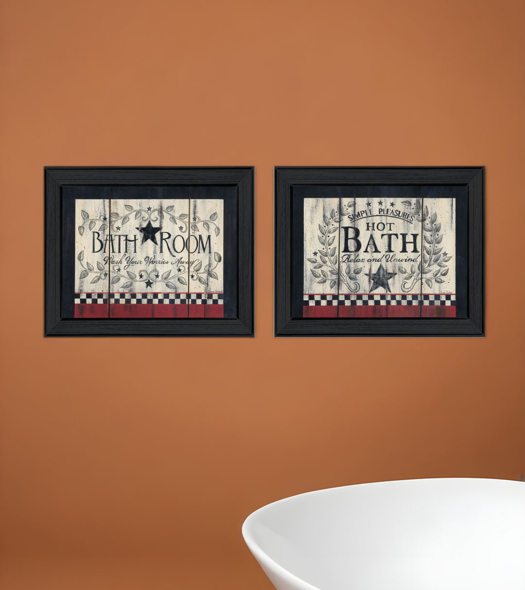 Set Of Two Hot Bath 7 Black Framed Print Bathroom Wall Art