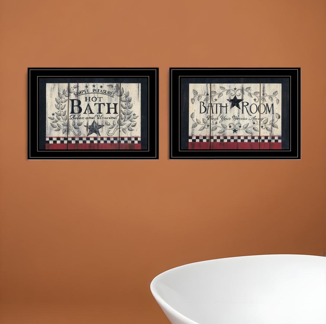 Set Of Two Hot Bath 8 Black Framed Print Bathroom Wall Art