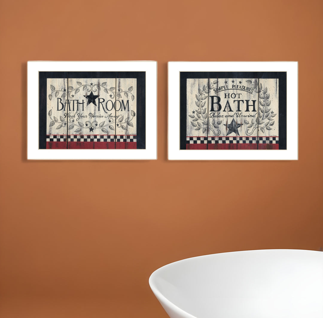 Set Of Two Hot Bath 10 White Framed Print Bathroom Wall Art