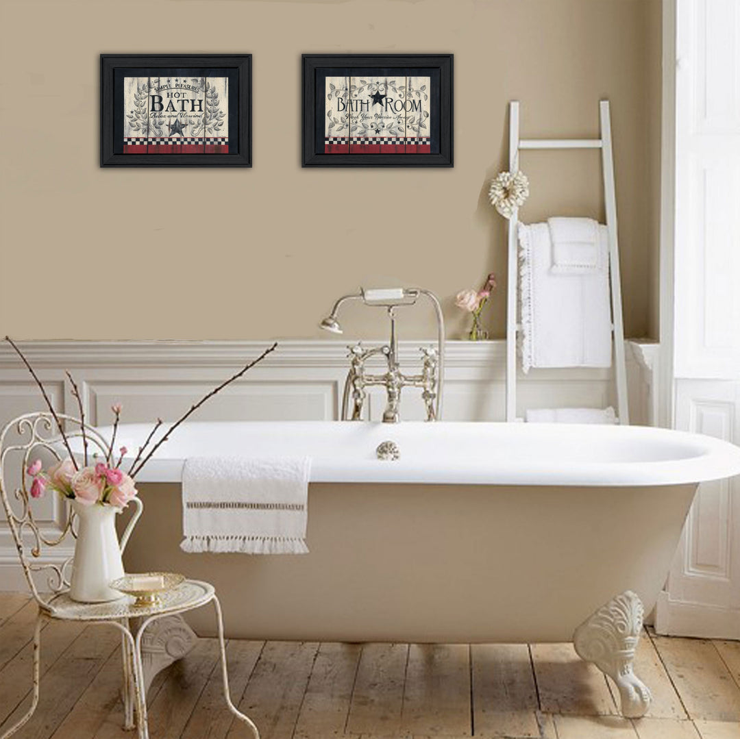 Set Of Two Hot Bath 1 Black Framed Print Bathroom Wall Art