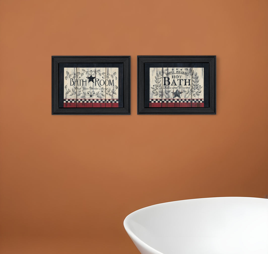 Set Of Two Hot Bath 1 Black Framed Print Bathroom Wall Art