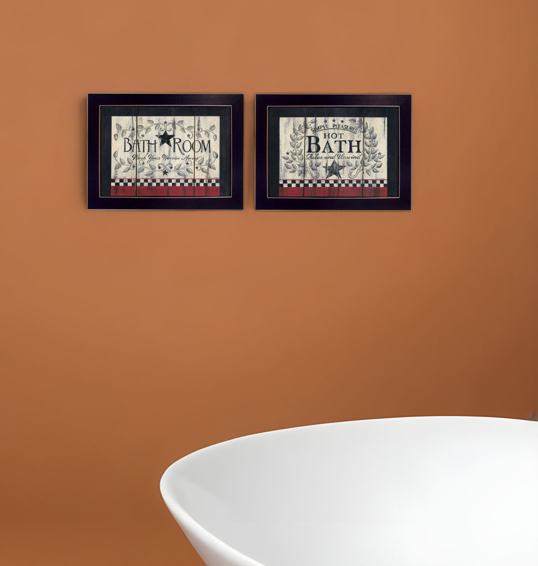 Set Of Two Hot Bath 2 Black Framed Print Bathroom Wall Art