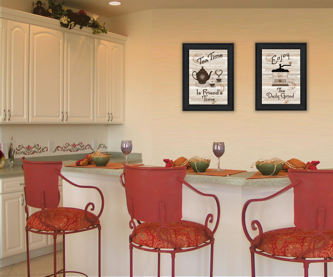 Set Of Two Enjoy Tea Time 1 Black Framed Print Kitchen Wall Art