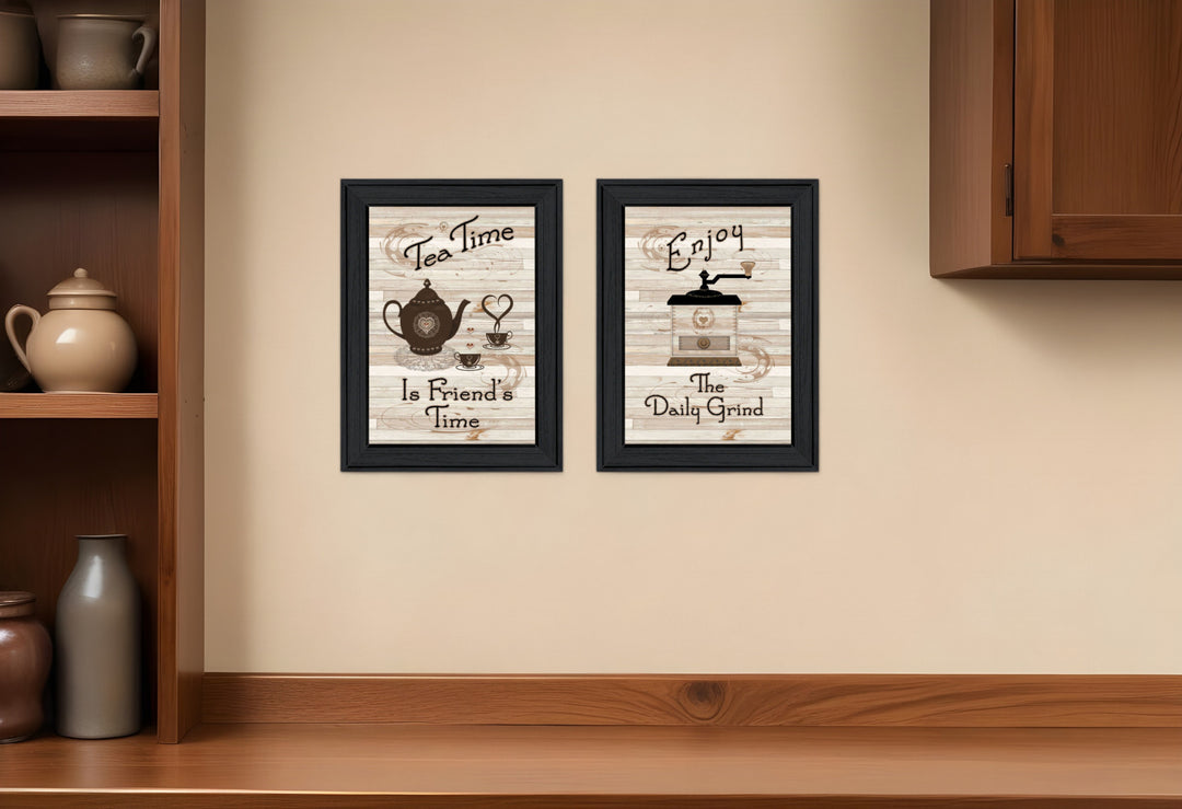 Set Of Two Enjoy Tea Time 1 Black Framed Print Kitchen Wall Art