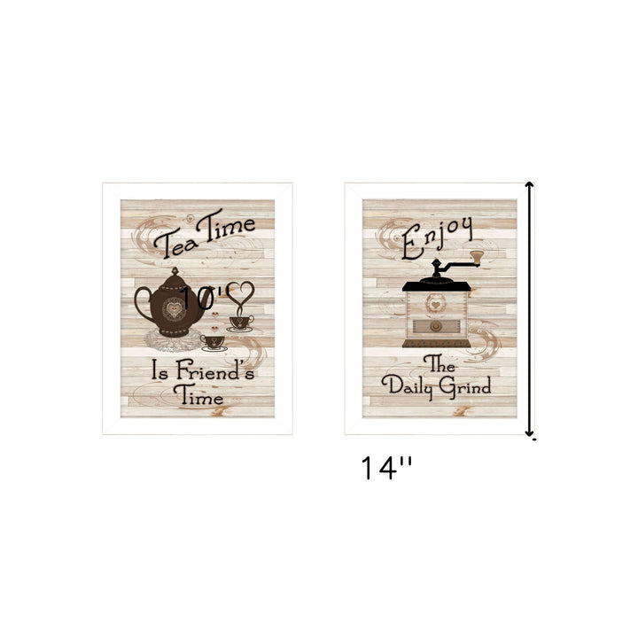 Set Of Two Enjoy Tea Time 3 White Framed Print Kitchen Wall Art