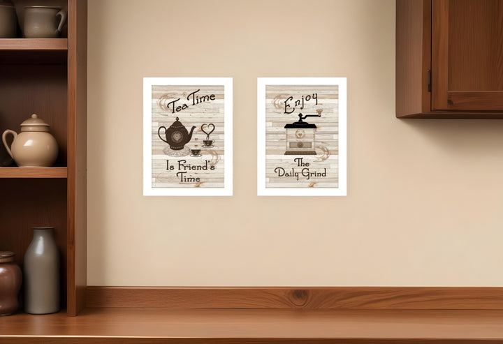 Set Of Two Enjoy Tea Time 3 White Framed Print Kitchen Wall Art