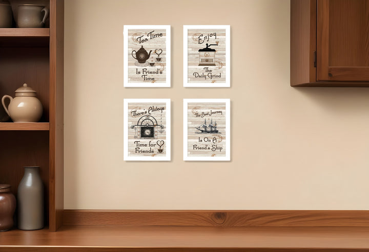 Set Of Four Friendship 3 White Framed Print Kitchen Wall Art