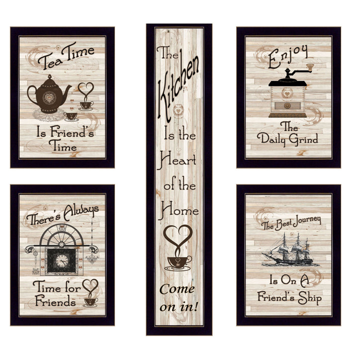 Set Of Five Kitchen Friendship 2 Black Framed Print Kitchen Wall Art