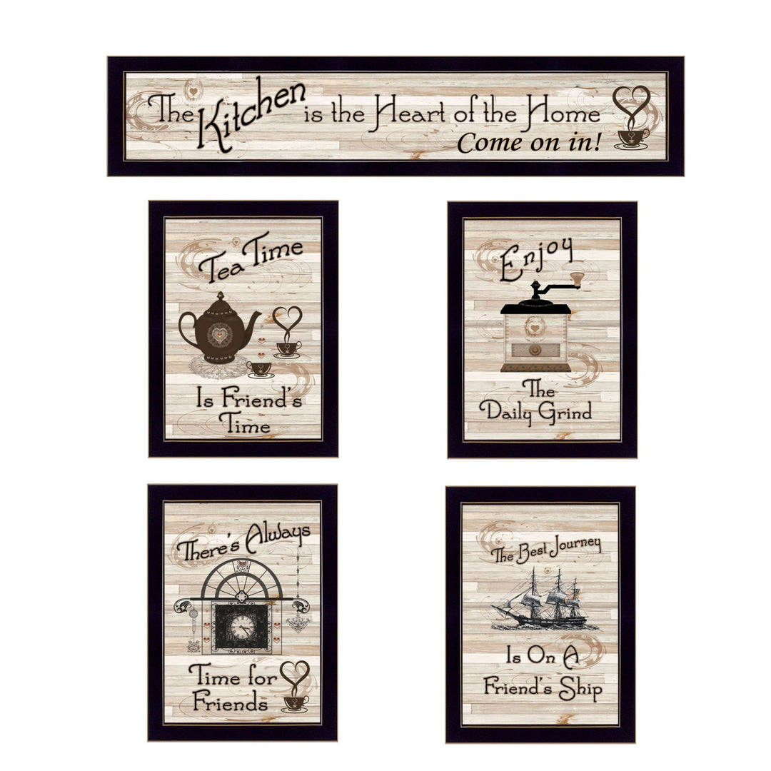 Set Of Five Kitchen Friendship Collection II 2 Black Framed Print Kitchen Wall Art