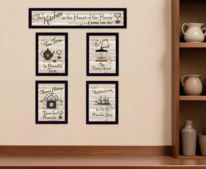 Set Of Five Kitchen Friendship Collection II 2 Black Framed Print Kitchen Wall Art