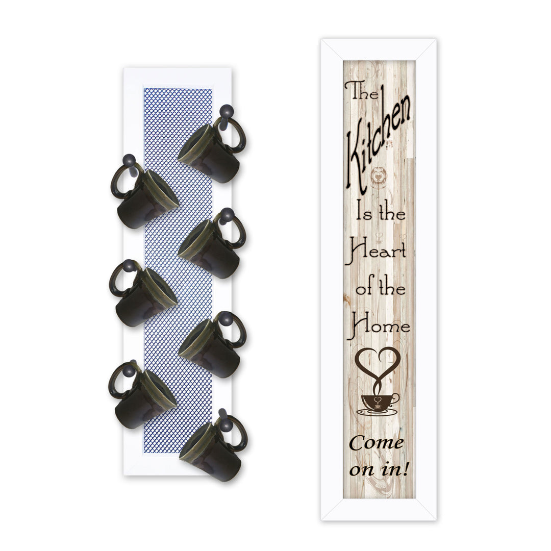 Set Of Two Come On In with Seven Peg Mug Rack 2 Black Framed Print Kitchen Wall Art