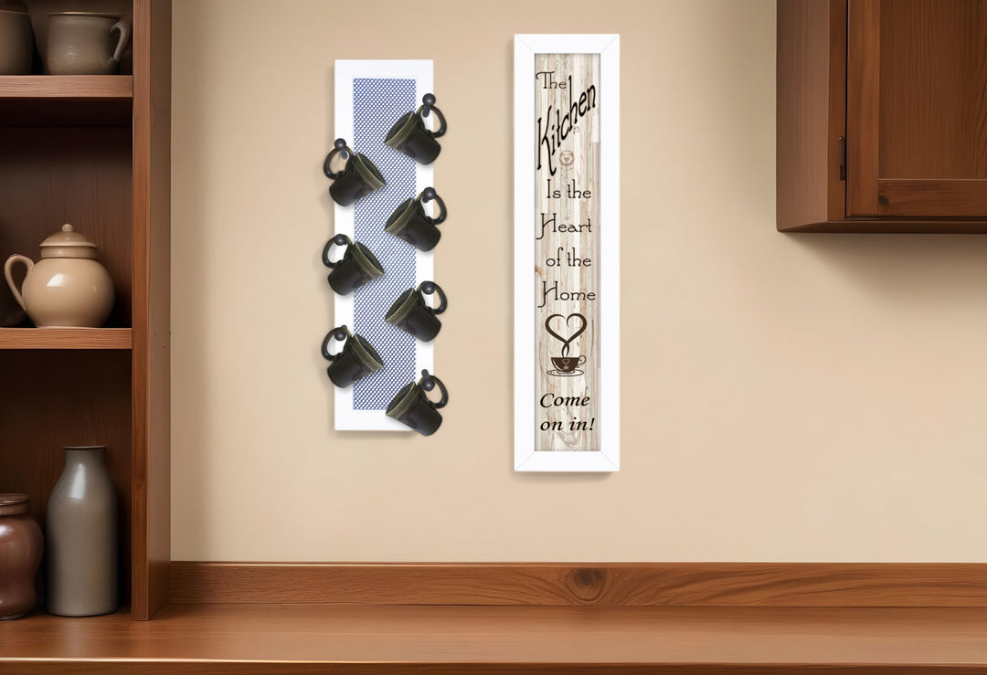 Set Of Two Come On In with Seven Peg Mug Rack 2 Black Framed Print Kitchen Wall Art