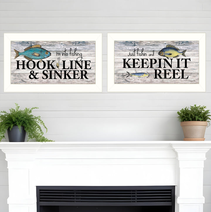 Set Of Two Fishing Combo 2 White Framed Print Wall Art