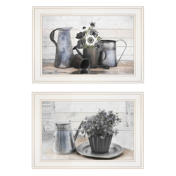 Set Of Two Floral with Tin Ware 1 White Framed Print Wall Art