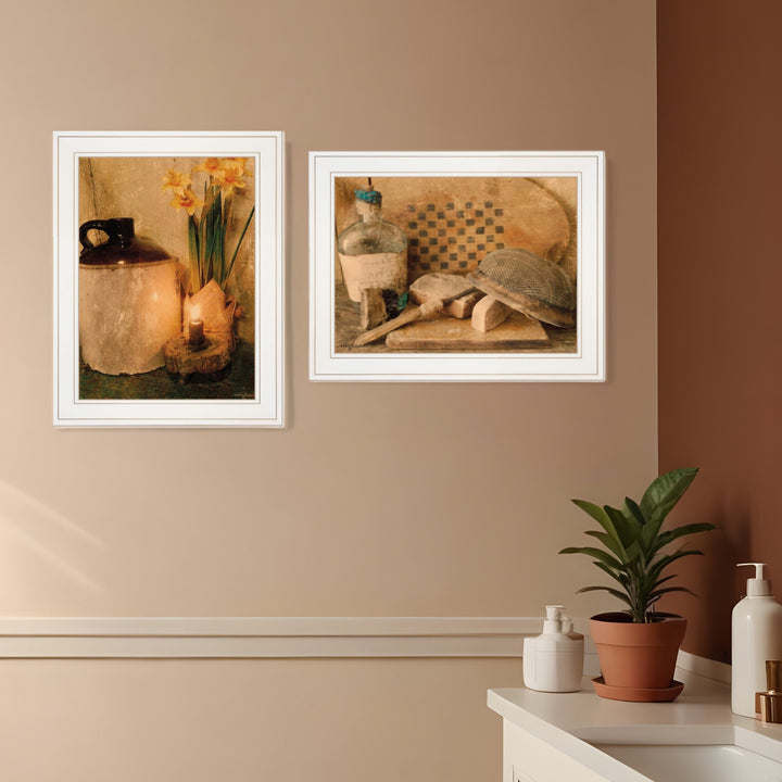 Set Of Two Daffodils and Cider 1 White Framed Print Bathroom Wall Art