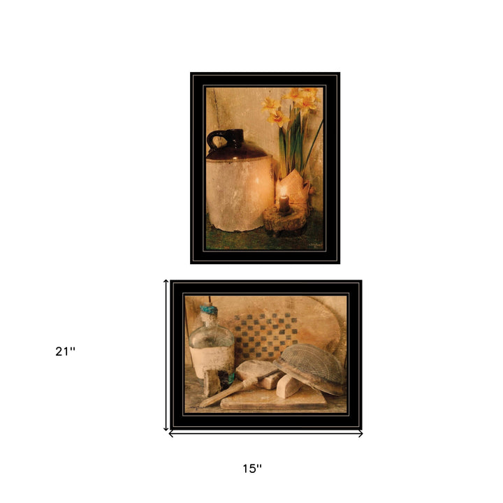 Set Of Two Daffodils and Cider 2 Black Framed Print Bathroom Wall Art