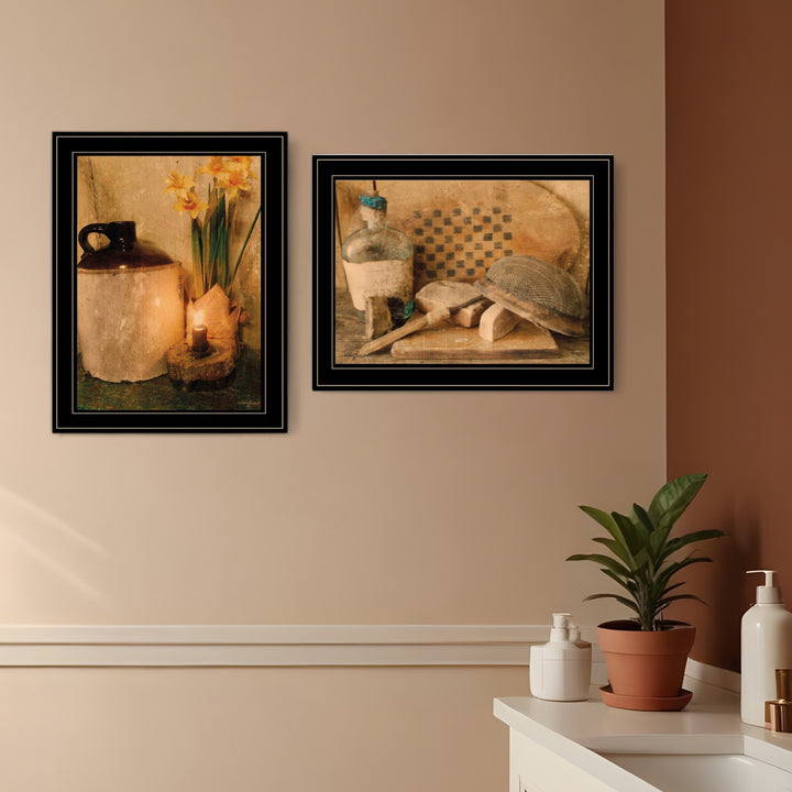 Set Of Two Daffodils and Cider 2 Black Framed Print Bathroom Wall Art