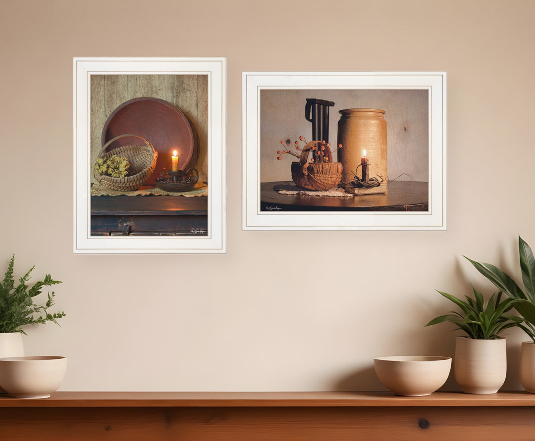 Set Of Two Red Bowl or Bittersweet Basket 1 White Framed Print Wall Art