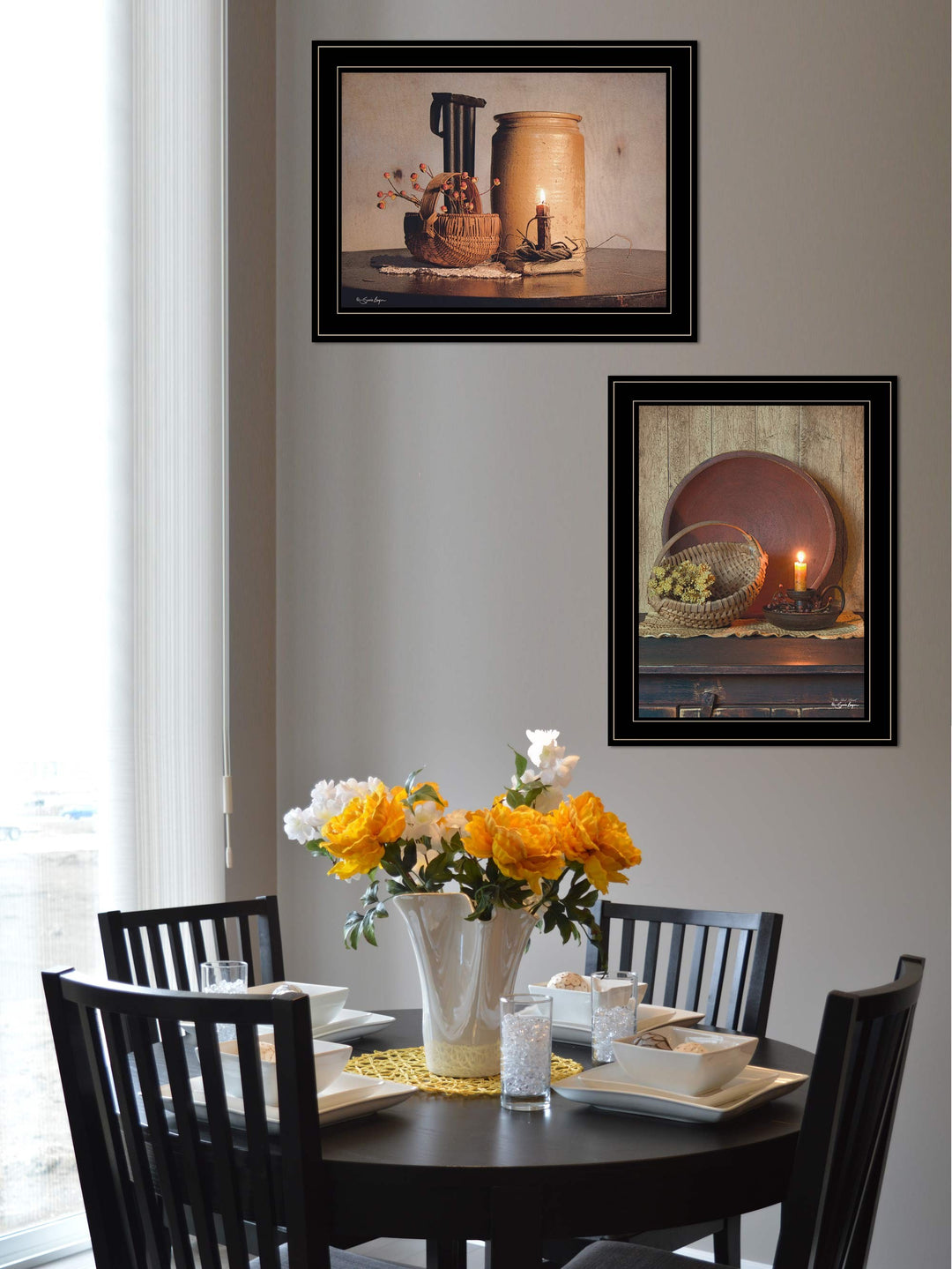 Set Of Two Red Bowl or Bittersweet Basket 2 Black Framed Print Wall Art