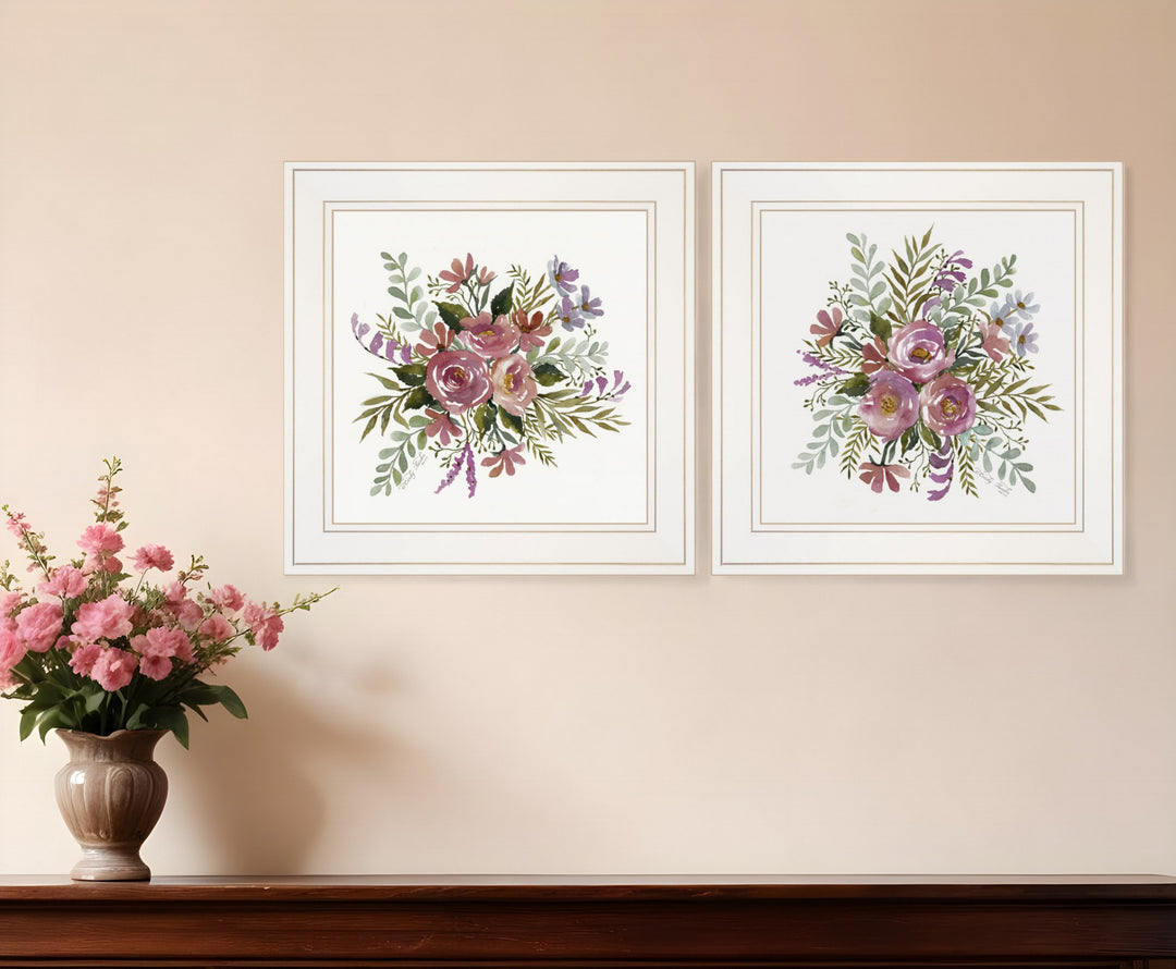 Set Of Two Floral Spray I and II White Framed Print Wall Art