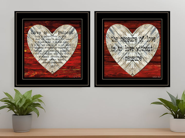 Set Of Two Love is Patient or Measure 2 Black Framed Print Wall Art