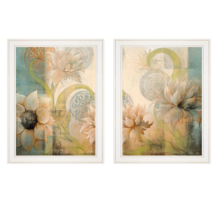 Set Of Two Meandering Flowers I and II 1 White Framed Print Wall Art