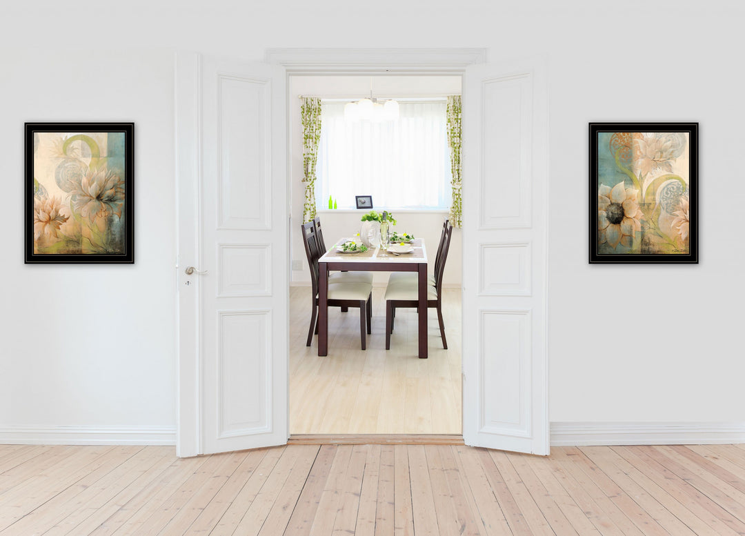 Set Of Two Meandering Flowers I and II 2 Black Framed Print Wall Art