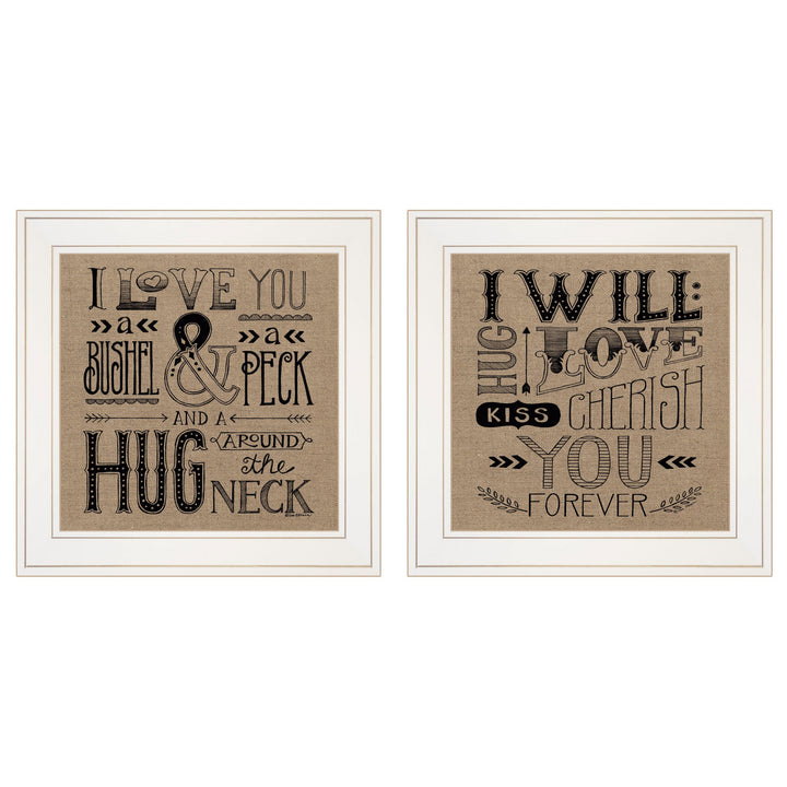 Set Of Two Hugs or Forever 1 White Framed Print Wall Art