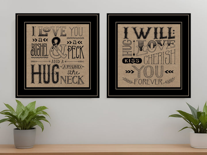 Set Of Two Hugs or Forever 2 Black Framed Print Wall Art