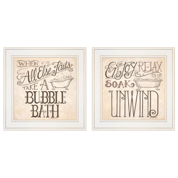 Set Of Two Soak and Unwind 2 White Framed Print Bathroom Wall Art