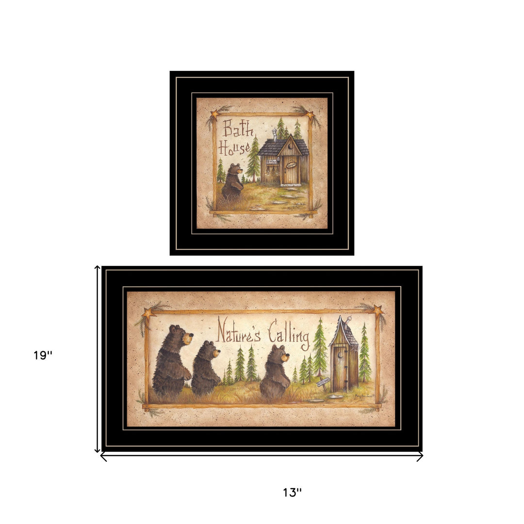 Set Of Two Natures or Bath 2 Black Framed Print Bathroom Wall Art