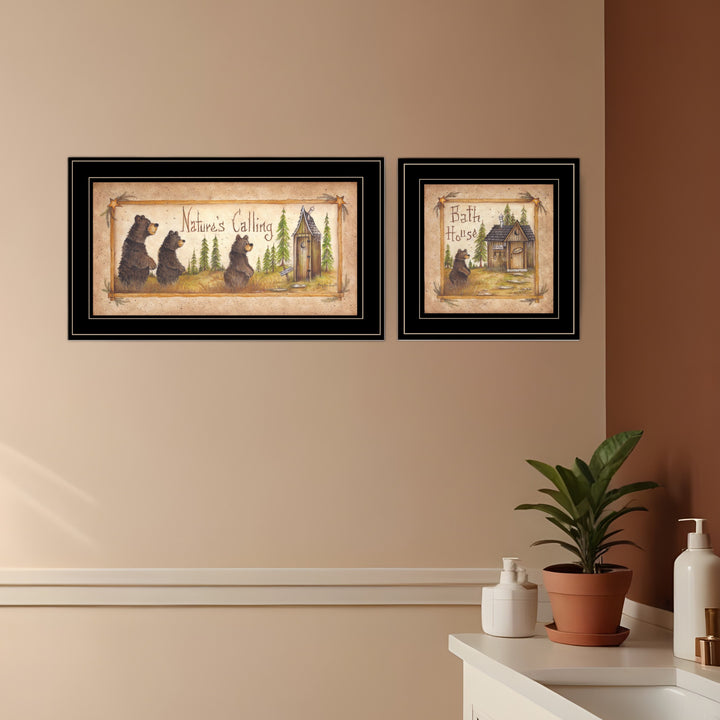 Set Of Two Natures or Bath 2 Black Framed Print Bathroom Wall Art