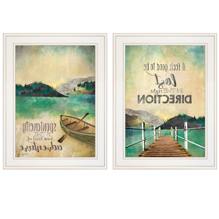 Set Of Two Right Direction or Adventure 1 White Framed Print Wall Art