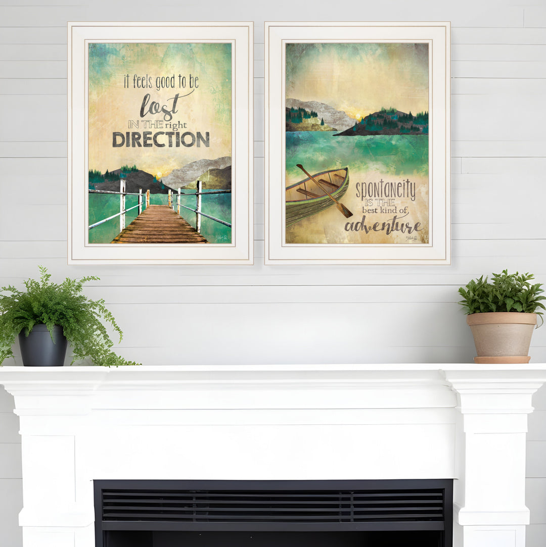 Set Of Two Right Direction or Adventure 1 White Framed Print Wall Art