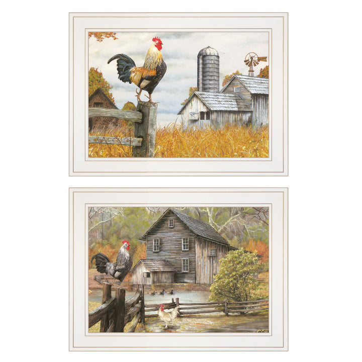 Set Of Two Down on the Farm 1 White Framed Print Wall Art