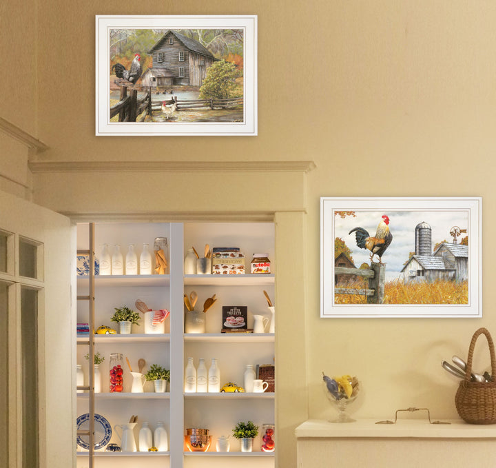 Set Of Two Down on the Farm 1 White Framed Print Wall Art