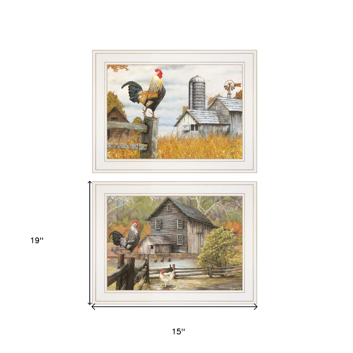 Set Of Two Down on the Farm 1 White Framed Print Wall Art