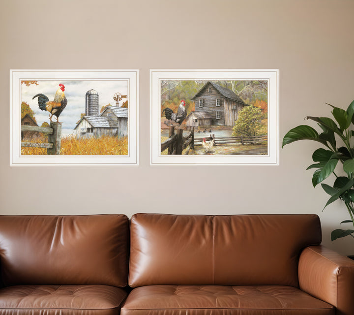 Set Of Two Down on the Farm 1 White Framed Print Wall Art