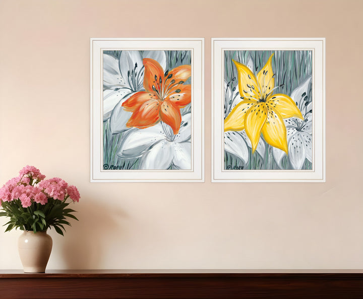 Set Of Two Tiger Lilies 1 White Framed Print Wall Art