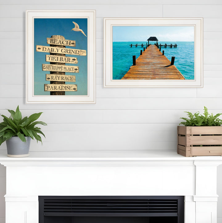 Set Of Two Beach Nautical White Framed Print Wall Art