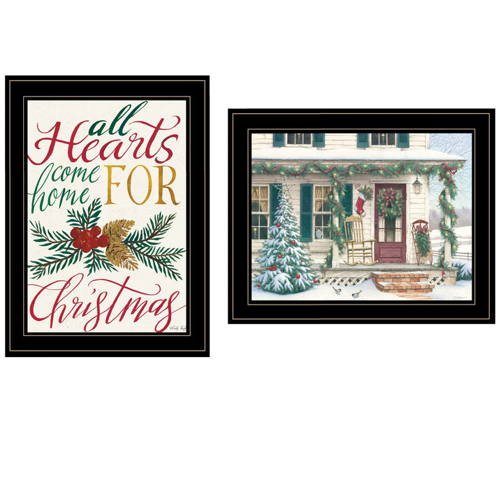 Set Of Two Come Home for Christmas 2 Black Framed Print Wall Art