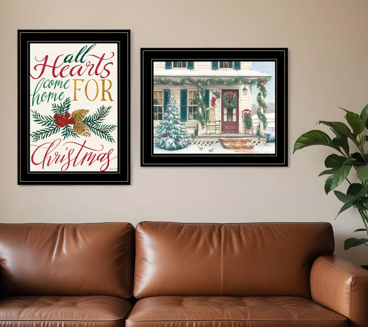 Set Of Two Come Home for Christmas 2 Black Framed Print Wall Art