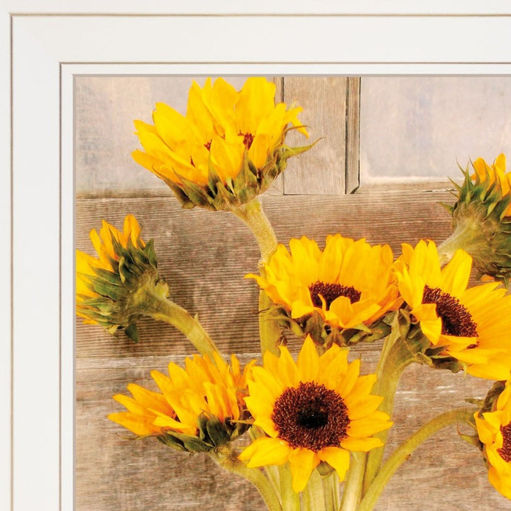 Set Of Two Vintage Country and Sunflowers 1 White Framed Print Wall Art