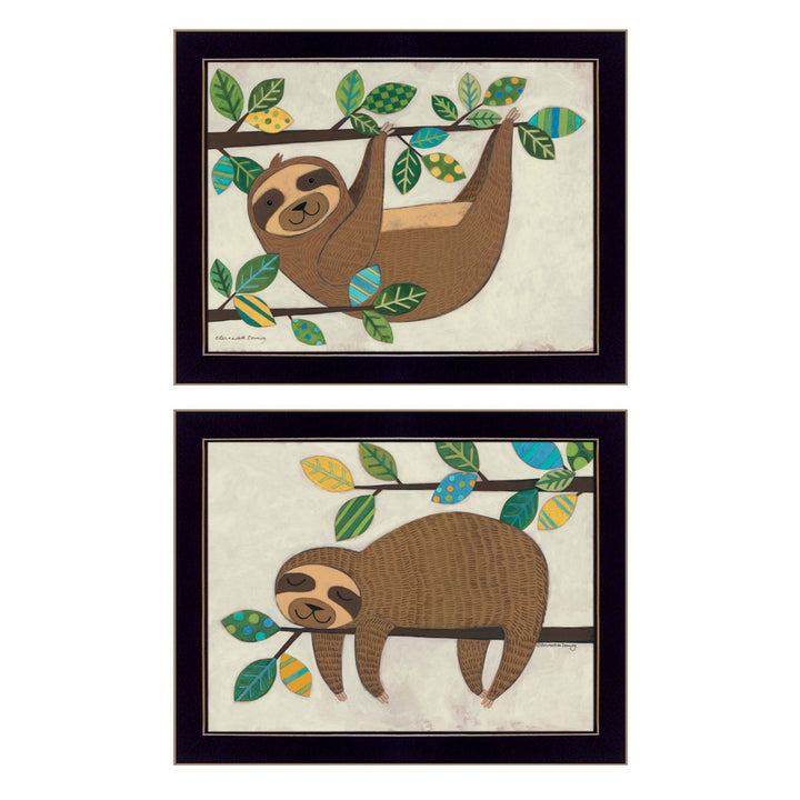 Set Of Two Cute Sloths 1 Black Framed Print Wall Art