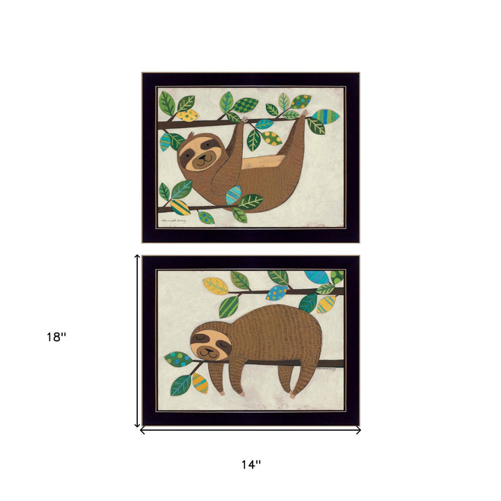 Set Of Two Cute Sloths 1 Black Framed Print Wall Art