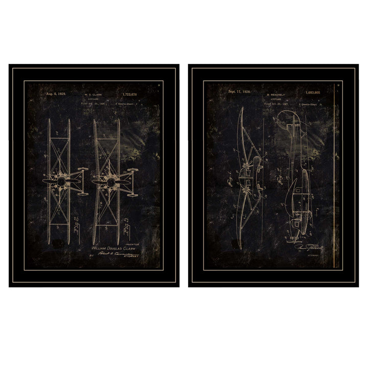 Set Of Two Airplane Patent I and II 2 Black Framed Print Wall Art